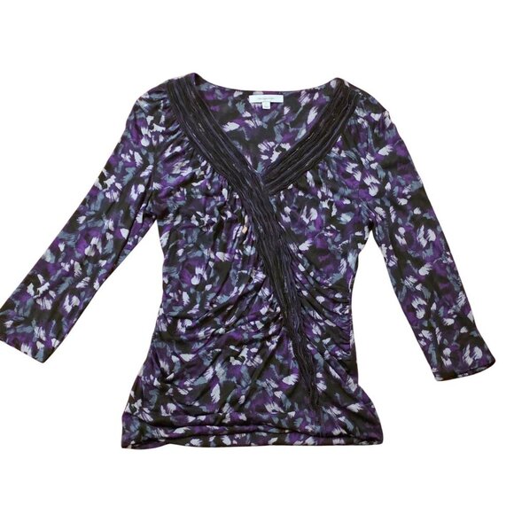 Vintage Classiques Entier Y2K 90s Ruched V-Neck Silk Blend Top Purple Black L - Picture 6 of 8